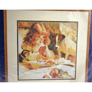 Simplicity Stitchery Suspense Praying Girl Dog Kitten Crewel Embroidery Kit
